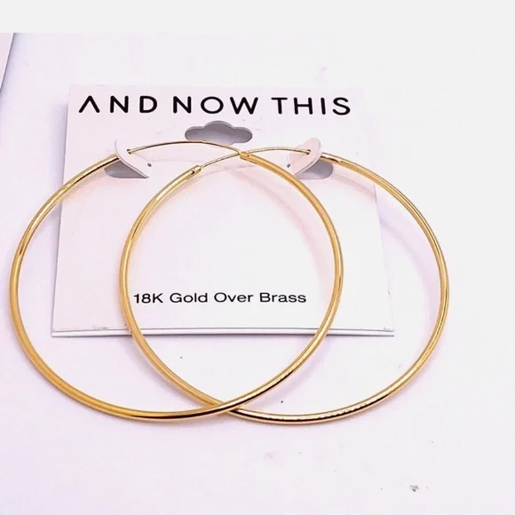 And Now This 18K Gold Over Brass 3" Hoop Earrings - Picture 2 of 4